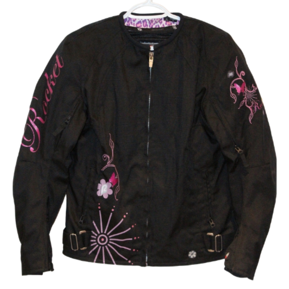 Joe Rocket Women's Black Bomber Jacket with Pink Details Size Small